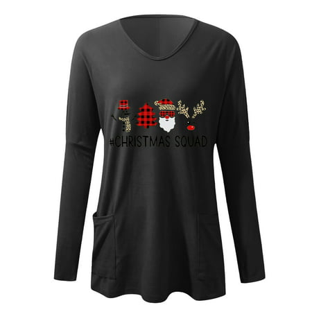 CLZOUD Dress Shirts for Women Black Ladies Casual Jacket Print V Neck Long Sleeved Shirt Pullover Blouse T Shirt M