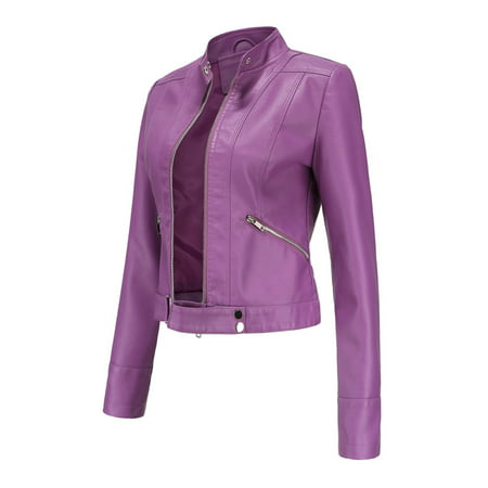 GWAABD Coats & Clark Inc. Women Fashion Stand Collar Motor Solid Jackets Splice Slim Coats Zipper Biker Punk Cropped Outerwear