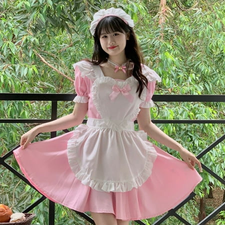 Kayannuo Dresses for Women 2023 Clearance Sun Dresses Women Summer Casual Woman Fashion Solid Cute Maid Dress Bow Decoration Skirt Uniform Dress Pink