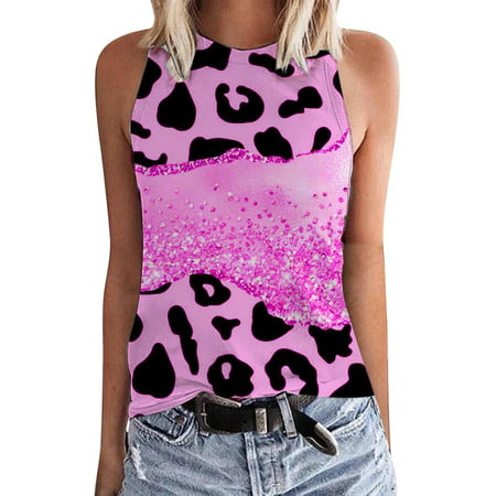 CLZOUD Spaghetti Top Purple Women S Round Neck Sleeveless Pullover Print Casual Versatile Vest