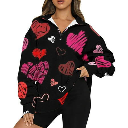 GWAABD Coat for Womens Fashion 2023 Womens Fashion Oversized Half Zip Pullover Long Sleeve Valentine Day Print Sweatshirt Quarter Zip Trendy Hoodie Ou