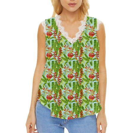 CLZOUD Women Camis Summer Green Women S Summer Gradient Sleeveless Lace V Neck Casual Style Tank Top L