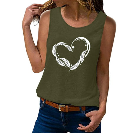 CLZOUD Women Camis Summer Army Green Women Sleeveless Summer Tops Tank Top Cute Flower Bouquet Graphic Casual Vacation Shirt Top L