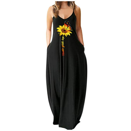 GWAABD Easter Dress for Women Knee Length Long Sundress Sleeveless Casual Printing Dress Dress Maxi Women Sling Beach Women S Dress