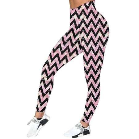 CLZOUD Women Yoga Pants Pink Milk Silk Sanding Women Casual Fourth of July Printed Sports Leggings Long Pants M