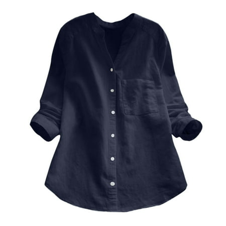 GWAABD Nursing Tshirts Shirts for Women Down Solid Sleeve Cotton Casual Tops Women Long Blouse Button Shirt Linen Women S Blouse