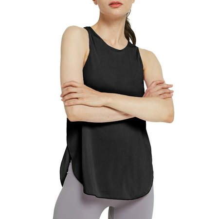 CLZOUD Spaghetti Strap Peplum Top Black Women O Neck Sleeveless Running Sports Yoga Tops Workout Trendy Tank Tops L
