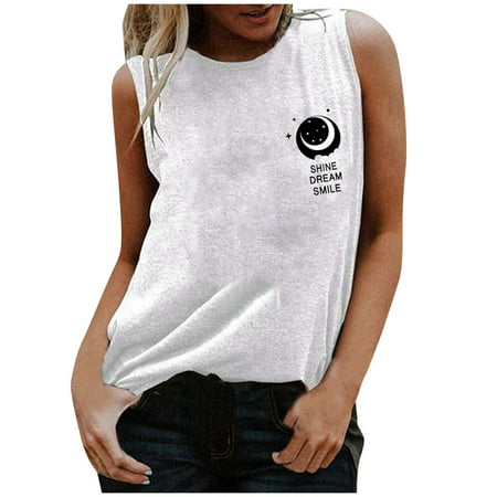 GWAABD Tank Top Cropped Women Fashion Vest Cartoon Letter Top Funny-Printed Sleeveless Round Neck Top Vest Tee Shirt Blouse Casual Tank Tops
