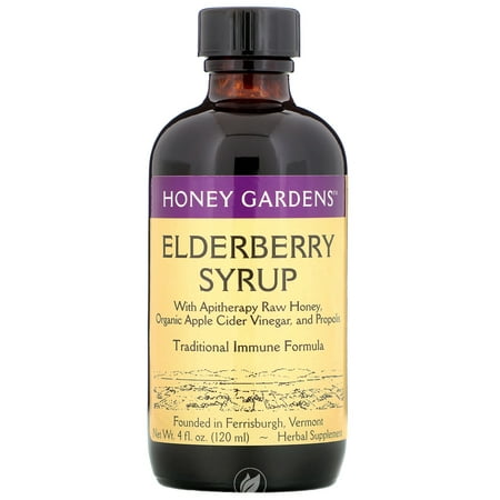 Honey Gardens  Elderberry Syrup with Apitherapy Raw Honey  Organic Apple Cider Vinegar and Propolis  8 Fl Oz (240 Ml)