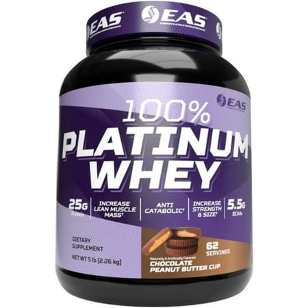 EAS 100% Platinum Whey Protein 3 Ultra-Platinum Whey Proteins Increase Size & Strength 25g Protein  5.5g BCAAs 5 Pound Chocolate Peanut Butter Cup