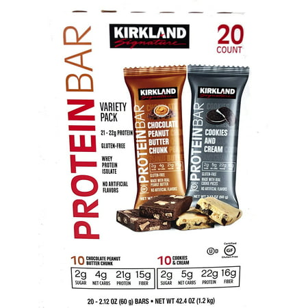 Kirkland Protein Bar Variety Pack 20 Count Chocolate Peanut Butter Chunk & Cookies and Cream Gluten