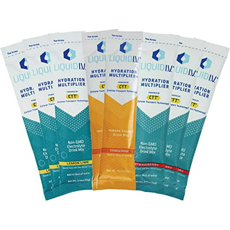 Liquid IV Hydration Multiplier | Strawberry  Lemon Lime  Tangerine Liquid IV Variety Pack | Electrolyte Drink Mix | 8 Single Serve Packets | Niro Asso