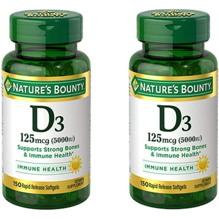 Natures Bounty Vitamin D3 125mcg (5000 IU)  150 Rapid Release Softgels (Pack of 2)