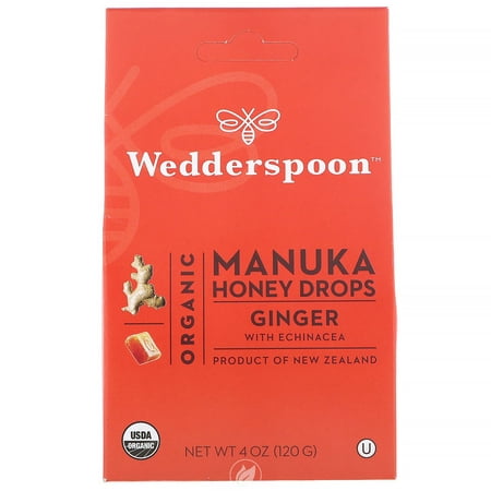 (4 Pack) Wedderspoon Organic Manuka Honey Drops Ginger 4oz