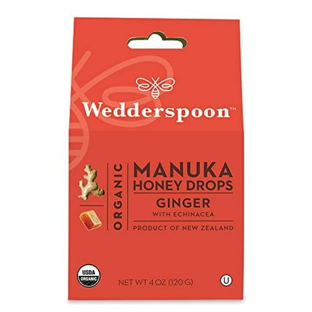 Wedderspoon Organic Manuka Honey Drops  Ginger & Echinacea  4 Oz  6 Pack