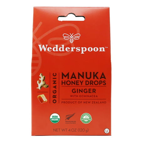 Wedderspoon Organic Manuka Honey Drops with Echinacea Ginger -- 4 Oz