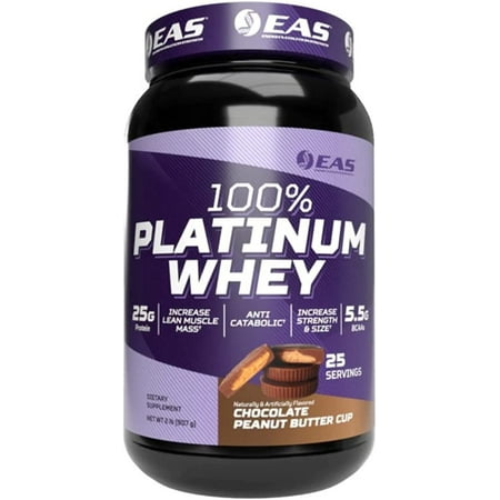 EAS 100% Platinum Whey Protein 3 Ultra-Platinum Whey Proteins Increase Size & Strength 25g Protein  5.5g BCAAs 2 Pound Chocolate Peanut Butter Cup