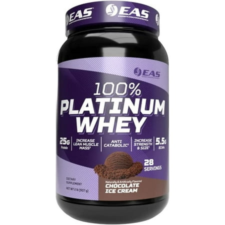 EAS 100% Platinum Whey Protein 3 Ultra-Platinum Whey Proteins Increase Size & Strength 25g Protein  5.5g BCAAs 2 Pound Chocolate Ice Cream