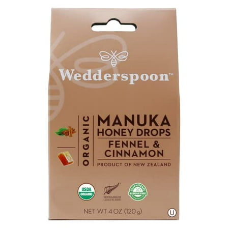 Wedderspoon Organic Manuka Honey Drops  Fennel & Cinnamon  20 Count (Pack of 1)| Genuine New Zealand Honey | Perfect Remedy for Dry Throats