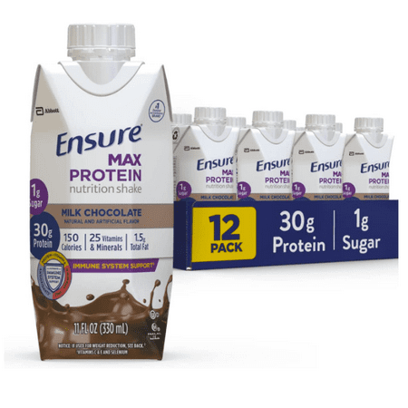 Ensure Max Protein Nutrition Shake with 30g of Protein  1g of Sugar  High Protein Shake  Milk Chocolate  11 Fl Oz (Pack of 12)