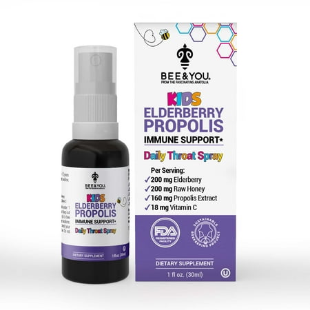 Bee & You, Kids Elderberry Propolis Daily Throat Spray, 1 Fl Oz (30 Ml)