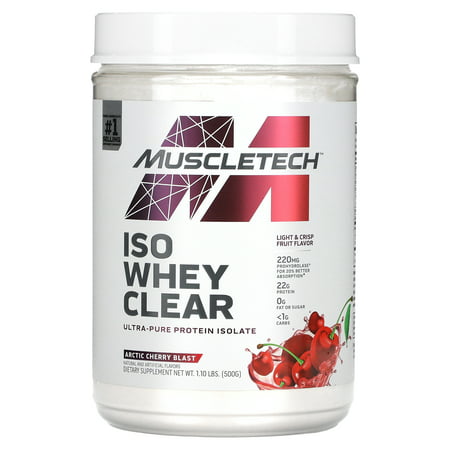 MuscleTech  ISO Whey Clear  Ultra-Pure Protein Isolate  Arctic Cherry Blast  1.1 Lbs (500 G)