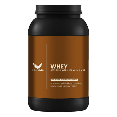 High Level Natural Whey Protein Powder | Salted Caramel Shake with Stevia | 24g Protein | 2 Lb  Ultra Filtered Non-GMO | Digestive Enzymes for Absorpt