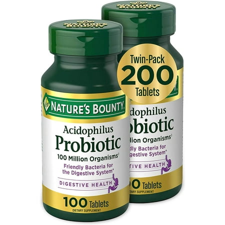 Acidophilus Probiotic by Nature S Bounty  Dietary Supplement  for Digestive Health  Twin Pack  200 Tablets