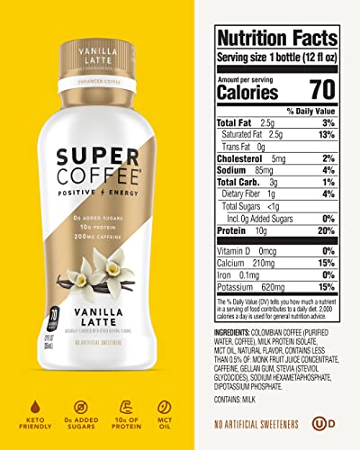 Super Coffee, Iced Keto Coffee (0g Added Sugar, 10g Protein, 70 Calories) [Vanilla Latte] 12 Fl Oz, 6 Pack | Iced Coffee, Protein Coffee, Coffee Drink thumbnail