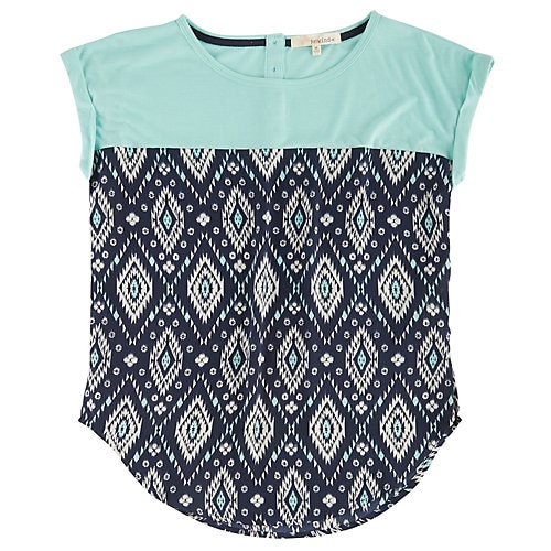 Rewind Juniors Geo Ikat Print Georgette Top-x-small,mint Green/ Multi