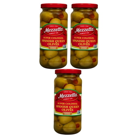 (3 Pack) Mezzetta Super Colossal Spanish Queen Olives Pimiento Stuffed  10 Oz Dr. Wt. Jar