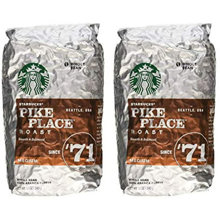 Starbucks Pike Place Roast  Whole Bean  12 Oz. (Pack of 2 Bags)