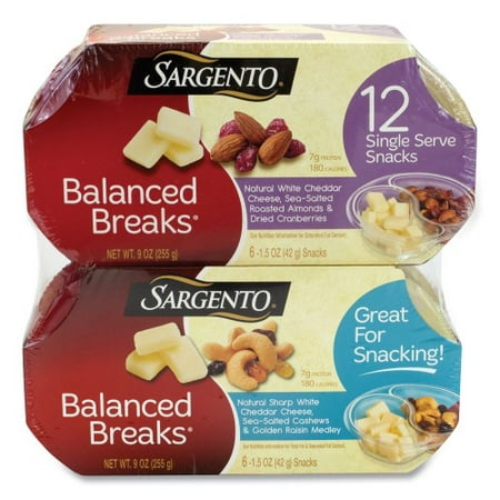 Sargento Balanced Breaks  Two Assorted Flavor Packs  1.5 Oz Pack  12 Packs/Box  (90200006)