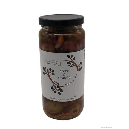 Steve & Laibel S Gourmet Olives (Bistro Medley) - 16 Ounce Jar of Our Special Blend of Green Olives  Kalamata Olives  Garlic and Red Pepper.