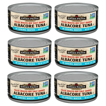 (6 Pack) Crown Prince Natural Albacore Tuna  Solid White - No Salt Added  in Spring Water  12 Oz (340 G)