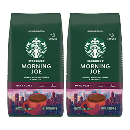 Starbucks Ground Coffee  Morning Joe  Dark Roast Coffee  Notes of Baking Chocolate & Dried Fruit  Ground 100% Arabica Coffee  12-Ounce Bag (Pack of 2)