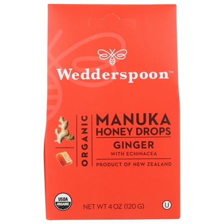 WEDDERSPOON GINGER ORGANIC MANUKA HONEY DROPS  4 OZ. Pack of 6