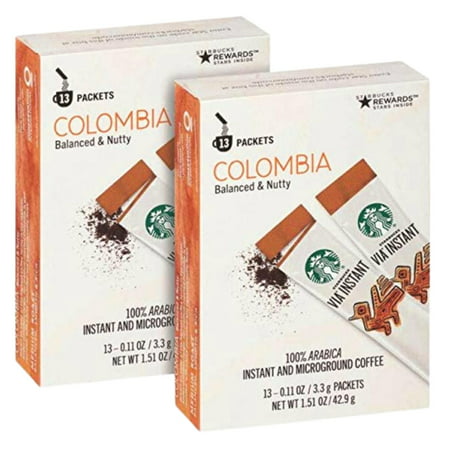 NS Starbucks VIA Instant Colombia Coffee Medium Roast  11oz Single Pack Whole Bean 100% Arabica Micro Ground Coffee - Pack of 26