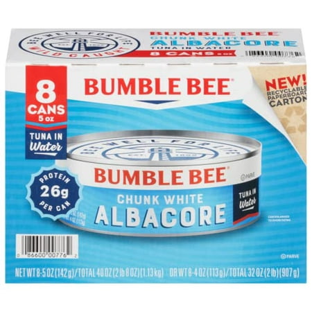 Bumble Bee Chunk White Albacore Tuna in Water  5 Ounce (Pack of 8) - Wild Caught Tuna - 26g Protein per Serving - Non-GMO Project Verified  Gluten Fre