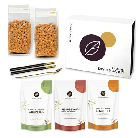 DIY Gourmet Kit - 3 Premium Organic Teas | 2 (16 Oz) Bags of (Tapioca Pearls) | 2 Stainless Steel Straws | Teaspoon | Make the Perfect Bubble Tea Drin