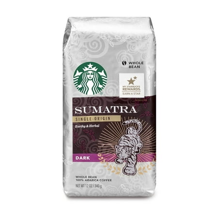 Starbucks Whole Bean Coffee Dark Roast Single-Origin Sumatra - 12 Oz Pack of 4