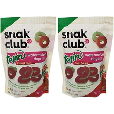 Snak Club Tajin Clasico Chili and Lime Gummy Watermelon Rings - 24 Oz per Bag - Choose a 2 Pack or 3 Pack - Comes in Resealable Bags - Gluten Free and