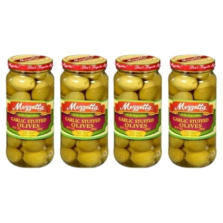 (4 Pack) Mezzetta Garlic Stuffed Olives  10 Oz Dr. Wt. Jar