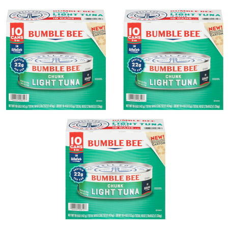 (3 Pack) (Pack of 10) Bumble Bee Chunk Light Tuna in Water  5 Oz Cans