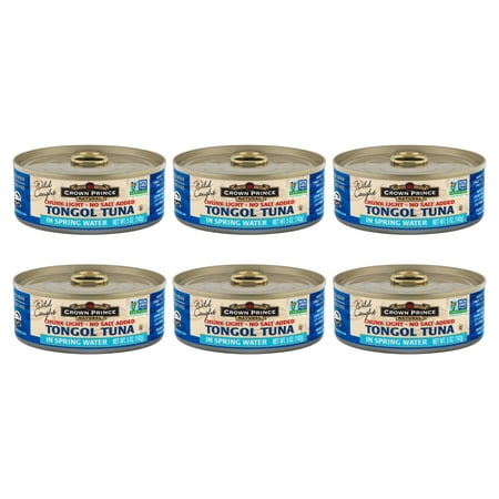 (6 Pack) Crown Prince Natural Tongol Tuna  Chunk Light in Spring Water  No Salt Added  5 Oz Can