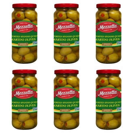 (6 Pack) Mezzetta Imported Spanish Queen Martini Olives  10 Oz Dr. Wt. Jar