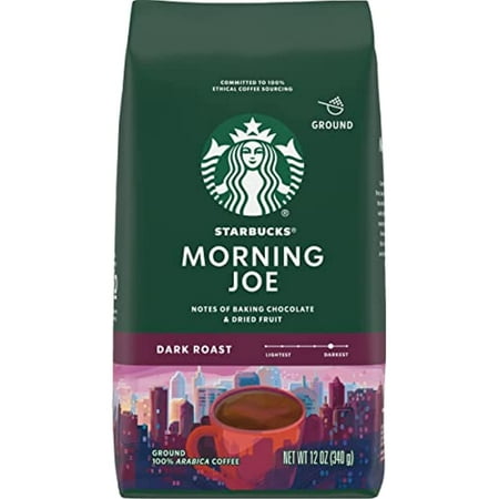 Starbucks Ground Coffee  Morning Joe  Dark Roast Coffee  Notes of Baking Chocolate & Dried Fruit  Ground 100% Arabica Coffee  12-Ounce Bag (Pack of 1)