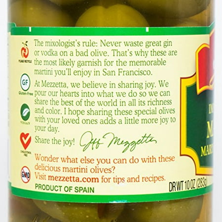 (4 Pack) Mezzetta Imported Spanish Queen Martini Olives  10 Oz Dr. Wt. Jar