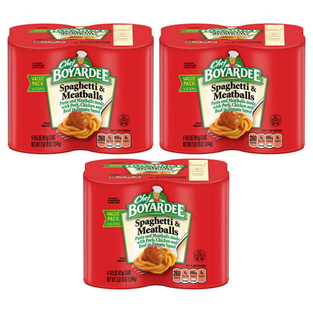 (3 Pack) Chef Boyardee Spaghetti & Meatballs in Tomato Sauce  Ready-to-Eat Meal  14.5 Oz. Can (Pack of 4)
