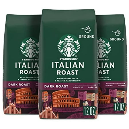Starbucks Dark Italian Roast Ground Coffee  100% Arabica  Chocolate and Marshmallow  12 Oz  3 Count